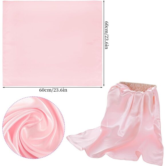 Women Light Pink Chiffon Square Ribbon Neck Scarf Satin Handkerchief Halloween - Picture 2 of 7